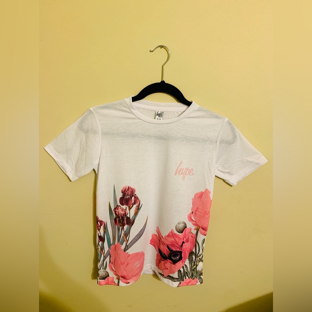 Hype Girls White Floral Print w/ Script Logo Short Sleeve T-Shirt